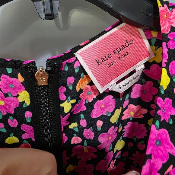 Kate Spade Bright Floral Puff Sleeve Dress Size 6 Multicolor A-Line - Picture 4 of 11